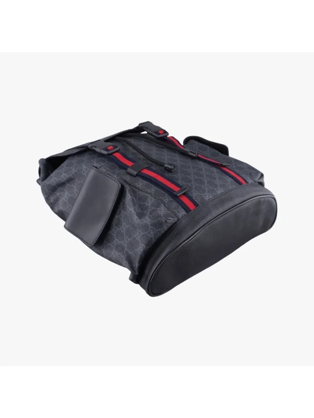 Gucci GG Supreme Black Gray Navy Red Leather Backpack
